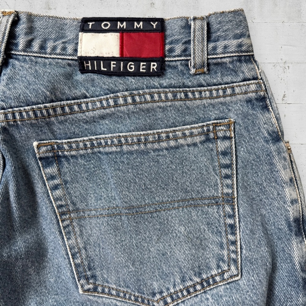 VTG 90s Tommy Hilfiger flag patch logo Freedom jeans 33x30 (hemmed) USA